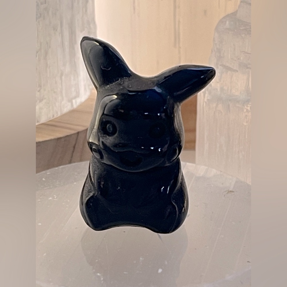 Natural Obsidian Carved Pika Quartz Crystal Figurine
